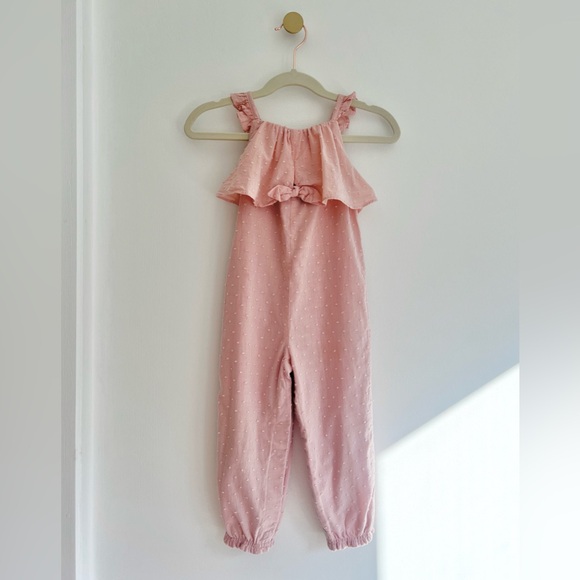 Rachel Zoe Pink Ruffled Dot Kids Full Length Jumpsuit w/Button Snaos | Girls 24M - Picture 1 of 5